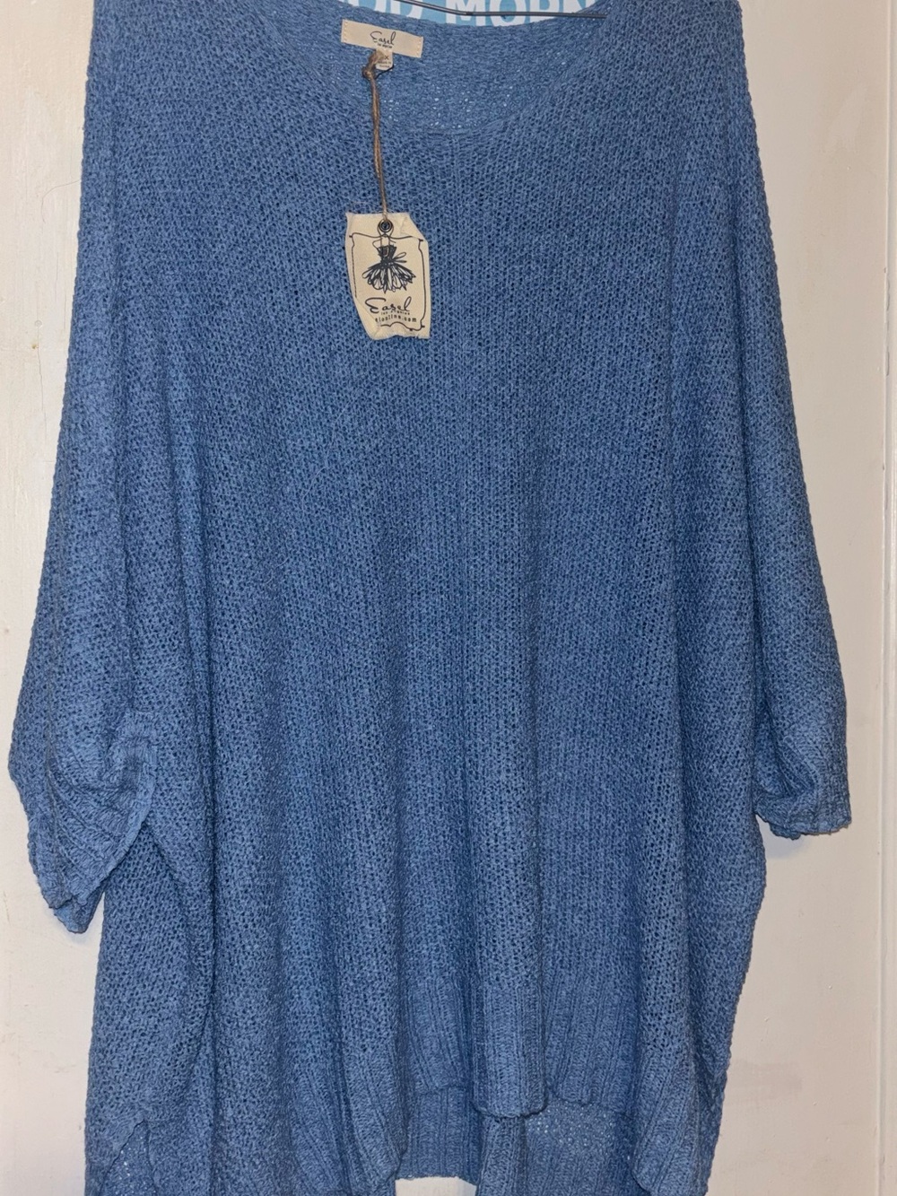 easel Blue Knit Scoop Neck Short Sleeve Top